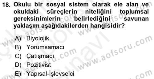 Sosyolojiye Giriş Dersi 2018 - 2019 Yılı (Final) Dönem Sonu Sınav Soruları 18. Soru