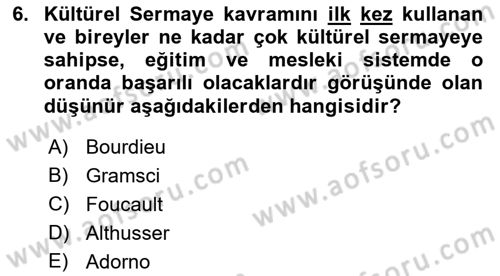 Sosyolojiye Giriş Dersi 2018 - 2019 Yılı (Final) Dönem Sonu Sınav Soruları 6. Soru