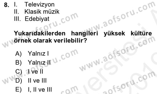 Sosyolojiye Giriş Dersi 2018 - 2019 Yılı (Final) Dönem Sonu Sınav Soruları 8. Soru