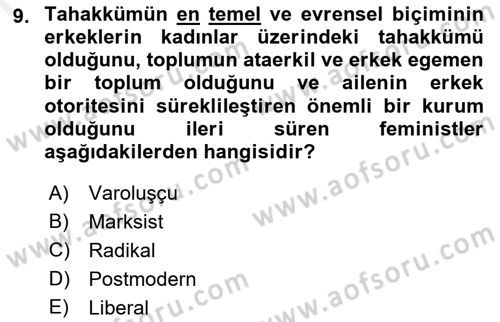 Sosyolojiye Giriş Dersi 2018 - 2019 Yılı (Final) Dönem Sonu Sınav Soruları 9. Soru