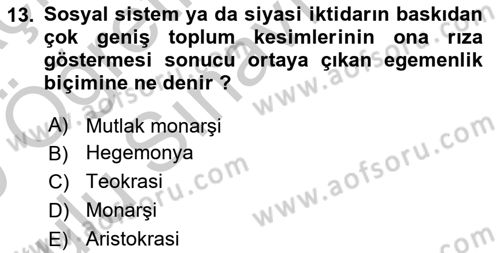 Sosyolojiye Giriş Dersi 2018 - 2019 Yılı Yaz Okulu Sınavı 13. Soru