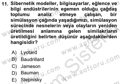 Sosyolojiye Giriş Dersi 2019 - 2020 Yılı (Vize) Ara Sınav Soruları 11. Soru
