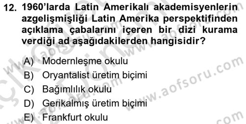 Sosyolojiye Giriş Dersi 2019 - 2020 Yılı (Vize) Ara Sınav Soruları 12. Soru