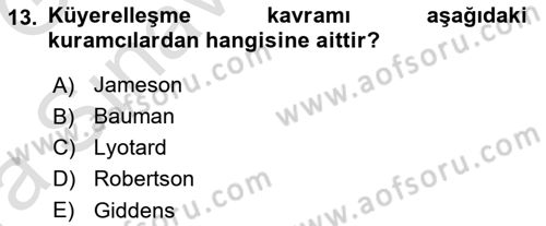 Sosyolojiye Giriş Dersi 2019 - 2020 Yılı (Vize) Ara Sınav Soruları 13. Soru