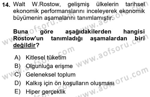 Sosyolojiye Giriş Dersi 2019 - 2020 Yılı (Vize) Ara Sınav Soruları 14. Soru