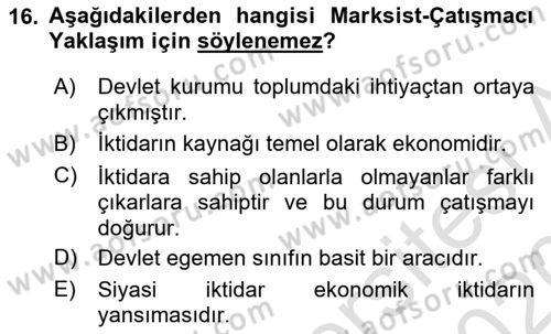 Sosyolojiye Giriş Dersi 2019 - 2020 Yılı (Vize) Ara Sınav Soruları 16. Soru