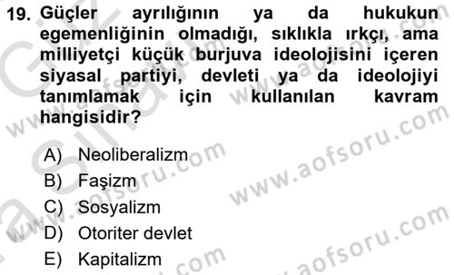 Sosyolojiye Giriş Dersi 2019 - 2020 Yılı (Vize) Ara Sınav Soruları 19. Soru