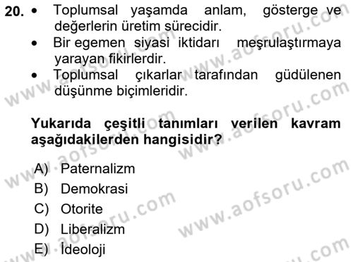 Sosyolojiye Giriş Dersi 2019 - 2020 Yılı (Vize) Ara Sınav Soruları 20. Soru