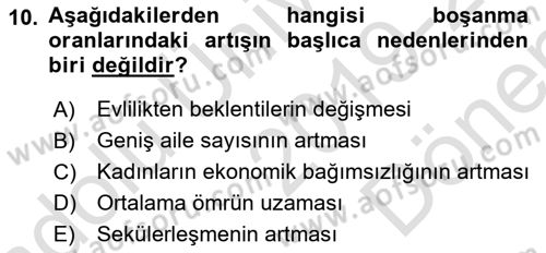 Sosyolojiye Giriş Dersi 2019 - 2020 Yılı (Final) Dönem Sonu Sınav Soruları 10. Soru