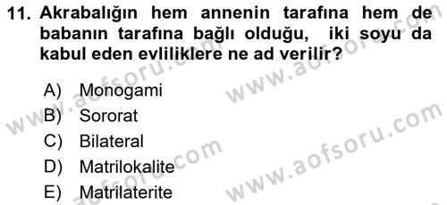 Sosyolojiye Giriş Dersi 2019 - 2020 Yılı (Final) Dönem Sonu Sınav Soruları 11. Soru