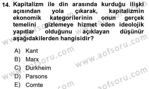 Sosyolojiye Giriş Dersi 2019 - 2020 Yılı (Final) Dönem Sonu Sınav Soruları 14. Soru