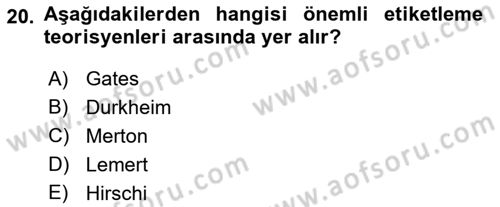 Sosyolojiye Giriş Dersi 2019 - 2020 Yılı (Final) Dönem Sonu Sınav Soruları 20. Soru