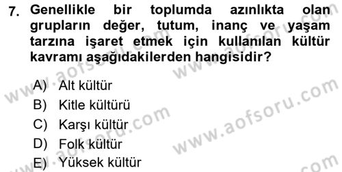 Sosyolojiye Giriş Dersi 2019 - 2020 Yılı (Final) Dönem Sonu Sınav Soruları 7. Soru