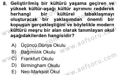 Sosyolojiye Giriş Dersi 2019 - 2020 Yılı (Final) Dönem Sonu Sınav Soruları 8. Soru