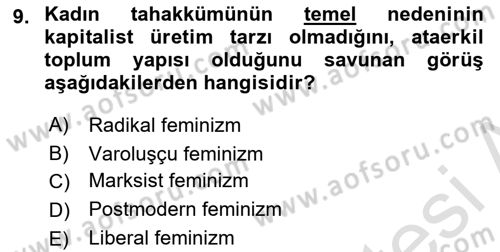 Sosyolojiye Giriş Dersi 2019 - 2020 Yılı (Final) Dönem Sonu Sınav Soruları 9. Soru