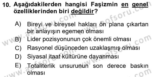 Sosyolojiye Giriş Dersi 2020 - 2021 Yılı Yaz Okulu Sınavı 10. Soru