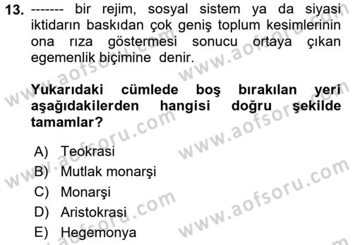 Sosyolojiye Giriş Dersi 2020 - 2021 Yılı Yaz Okulu Sınavı 13. Soru