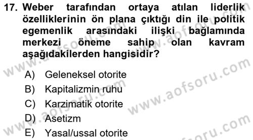 Sosyolojiye Giriş Dersi 2020 - 2021 Yılı Yaz Okulu Sınavı 17. Soru