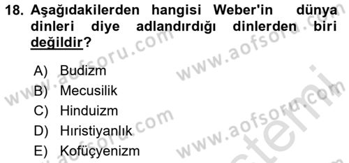 Sosyolojiye Giriş Dersi 2020 - 2021 Yılı Yaz Okulu Sınavı 18. Soru