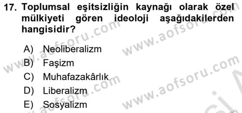 Sosyolojiye Giriş Dersi 2021 - 2022 Yılı (Vize) Ara Sınavı 17. Soru