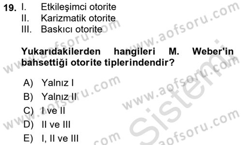 Sosyolojiye Giriş Dersi 2021 - 2022 Yılı (Vize) Ara Sınavı 19. Soru