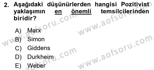 Sosyolojiye Giriş Dersi 2021 - 2022 Yılı (Vize) Ara Sınavı 2. Soru