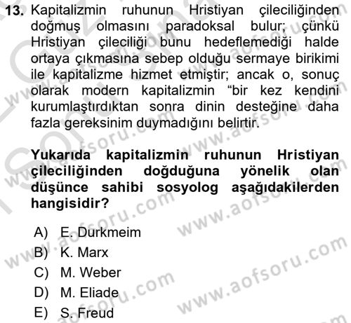 Sosyolojiye Giriş Dersi 2021 - 2022 Yılı (Final) Dönem Sonu Sınavı 13. Soru