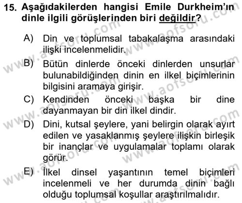 Sosyolojiye Giriş Dersi 2021 - 2022 Yılı (Final) Dönem Sonu Sınavı 15. Soru