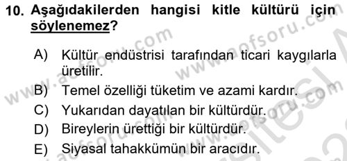 Sosyolojiye Giriş Dersi 2021 - 2022 Yılı Yaz Okulu Sınav Soruları 10. Soru