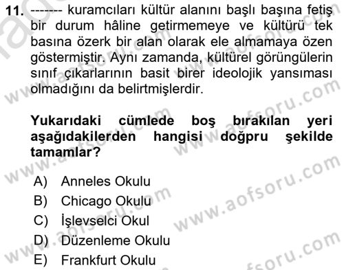 Sosyolojiye Giriş Dersi 2021 - 2022 Yılı Yaz Okulu Sınav Soruları 11. Soru