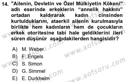 Sosyolojiye Giriş Dersi 2021 - 2022 Yılı Yaz Okulu Sınav Soruları 14. Soru