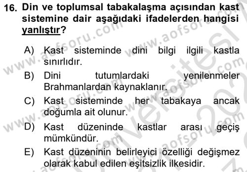 Sosyolojiye Giriş Dersi 2021 - 2022 Yılı Yaz Okulu Sınav Soruları 16. Soru