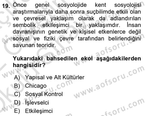 Sosyolojiye Giriş Dersi 2021 - 2022 Yılı Yaz Okulu Sınav Soruları 19. Soru
