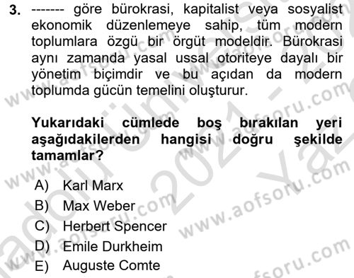 Sosyolojiye Giriş Dersi 2021 - 2022 Yılı Yaz Okulu Sınav Soruları 3. Soru