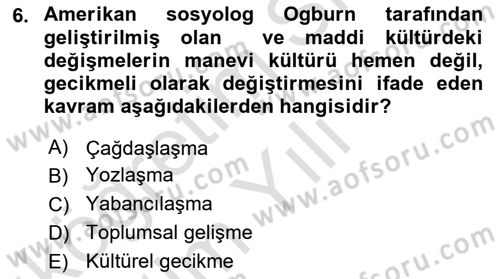 Sosyolojiye Giriş Dersi 2021 - 2022 Yılı Yaz Okulu Sınav Soruları 6. Soru