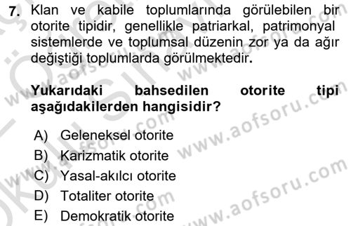 Sosyolojiye Giriş Dersi 2021 - 2022 Yılı Yaz Okulu Sınav Soruları 7. Soru