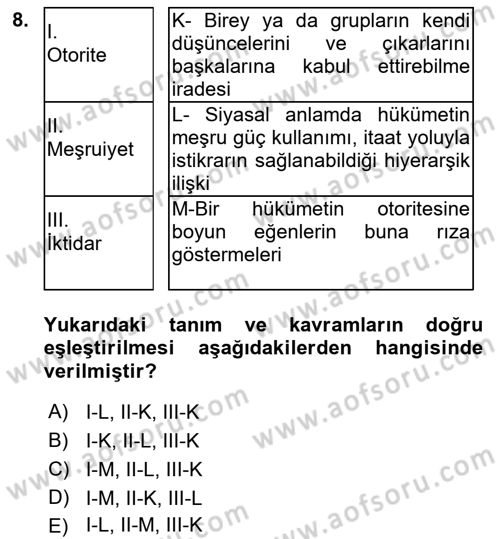 Sosyolojiye Giriş Dersi 2021 - 2022 Yılı Yaz Okulu Sınav Soruları 8. Soru