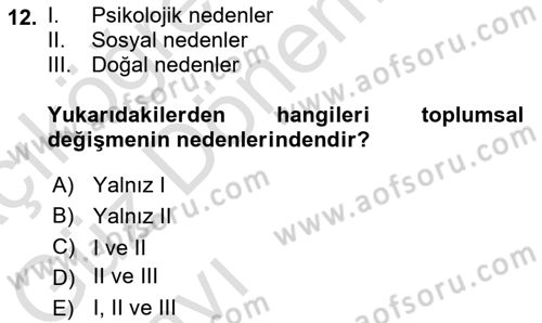 Sosyolojiye Giriş Dersi 2022 - 2023 Yılı (Vize) Ara Sınavı 12. Soru