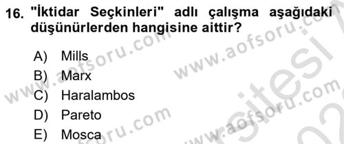 Sosyolojiye Giriş Dersi 2022 - 2023 Yılı (Vize) Ara Sınavı 16. Soru