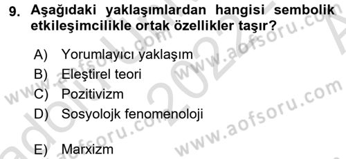 Sosyolojiye Giriş Dersi 2022 - 2023 Yılı (Vize) Ara Sınavı 9. Soru