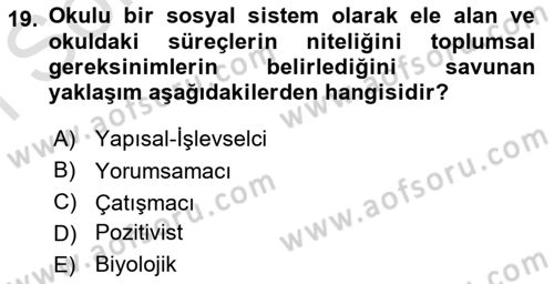 Sosyolojiye Giriş Dersi 2022 - 2023 Yılı (Final) Dönem Sonu Sınavı 19. Soru