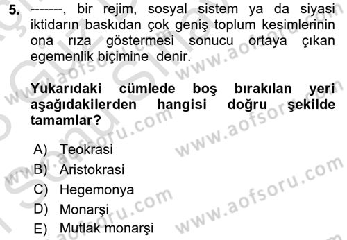 Sosyolojiye Giriş Dersi 2022 - 2023 Yılı (Final) Dönem Sonu Sınavı 5. Soru