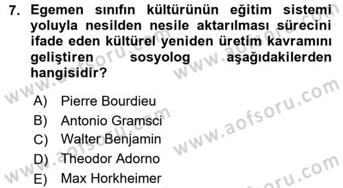 Sosyolojiye Giriş Dersi 2022 - 2023 Yılı (Final) Dönem Sonu Sınavı 7. Soru