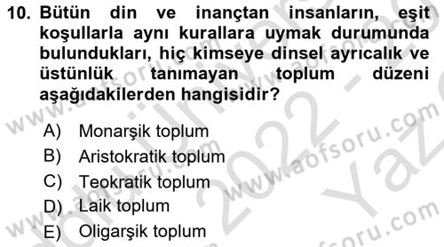 Sosyolojiye Giriş Dersi 2022 - 2023 Yılı Yaz Okulu Sınav Soruları 10. Soru