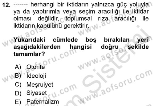 Sosyolojiye Giriş Dersi 2022 - 2023 Yılı Yaz Okulu Sınav Soruları 12. Soru