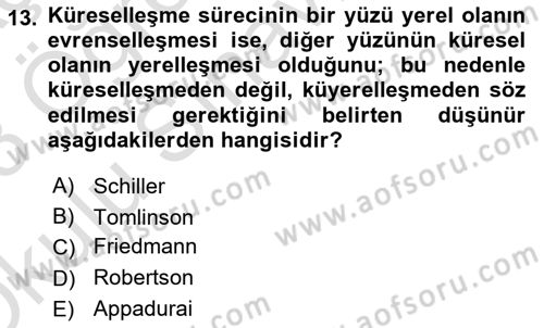 Sosyolojiye Giriş Dersi 2022 - 2023 Yılı Yaz Okulu Sınav Soruları 13. Soru