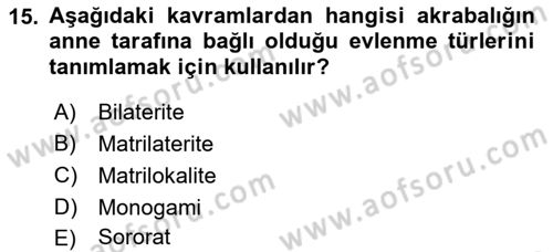 Sosyolojiye Giriş Dersi 2022 - 2023 Yılı Yaz Okulu Sınav Soruları 15. Soru