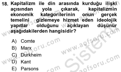 Sosyolojiye Giriş Dersi 2022 - 2023 Yılı Yaz Okulu Sınav Soruları 18. Soru