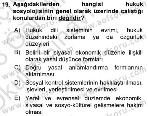 Sosyolojiye Giriş Dersi 2022 - 2023 Yılı Yaz Okulu Sınav Soruları 19. Soru