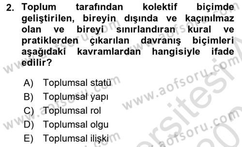 Sosyolojiye Giriş Dersi 2022 - 2023 Yılı Yaz Okulu Sınav Soruları 2. Soru